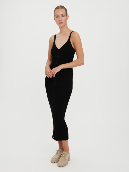 Vero Moda Schwarzes geripptes Midikleid mit Schulterriemen VERO MODA Uzuri