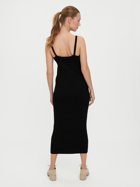 Vero Moda Schwarzes geripptes Midikleid mit Schulterriemen VERO MODA Uzuri