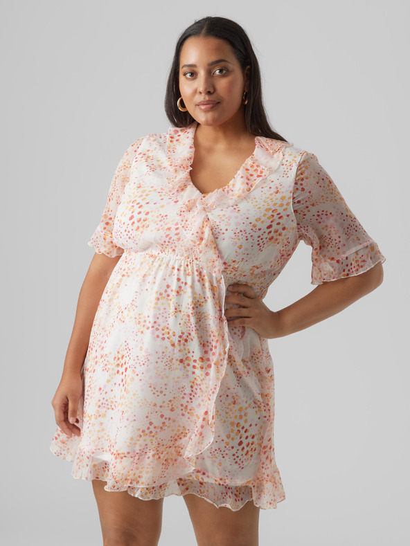 Vero Moda Curve Orange-weißes gemustertes Kleid für Frauen von VERO MODA CURVE Dora