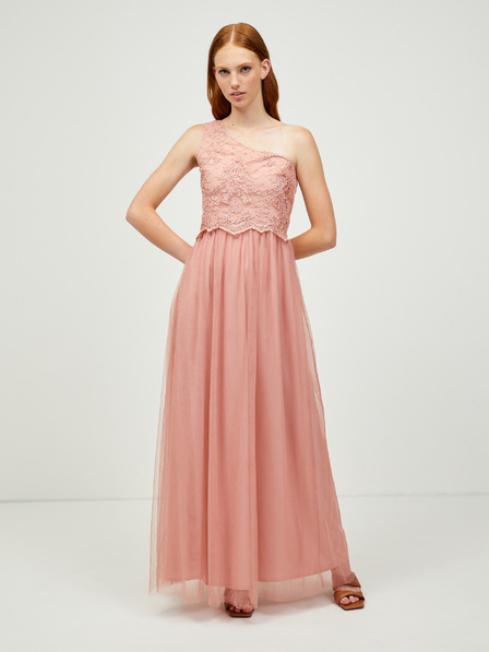 Little Mistress Orangefarbenes Maxikleid mit dekorativen Details Little Mistress