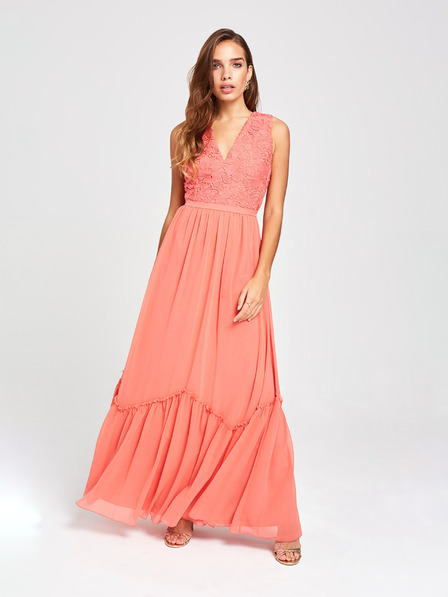 Little Mistress Korallfarbenes Spitzen-Maxikleid Little Mistress