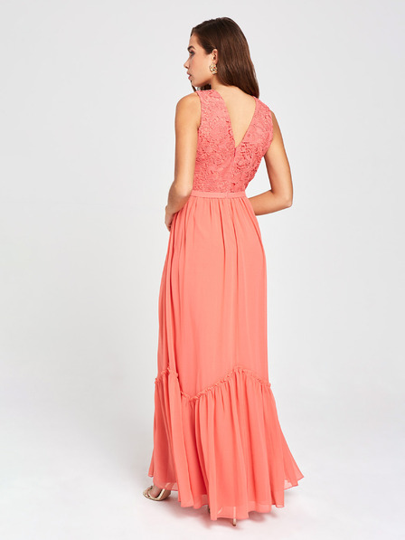 Little Mistress Korallfarbenes Spitzen-Maxikleid Little Mistress