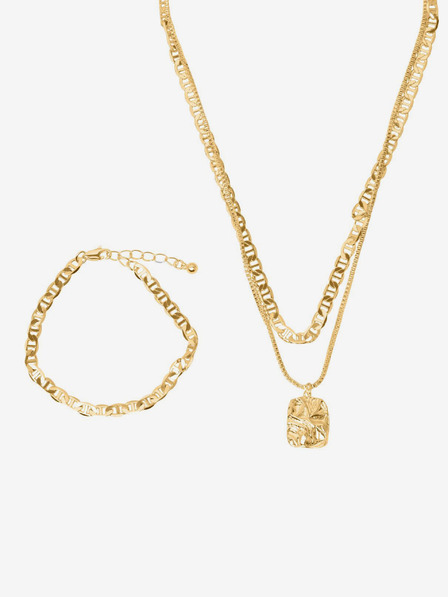 Pieces Pieces Myrsa goldfarbenes Damenarmband und Halskette