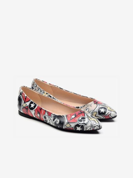 Goby Schwarze Damen Ballerinas Goby Skull bedruckt