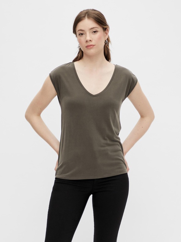 Pieces Khakifarbenes Basic-T-Shirt Pieces Kamala