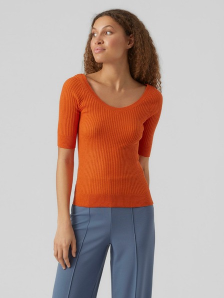 Vero Moda Orangefarbenes Damen-Basic-T-Shirt VERO MODA Estela