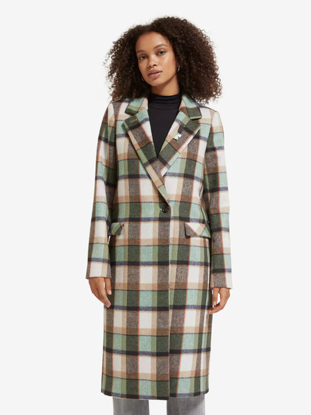 Scotch & Soda Grüner karierter Damen-Wintermantel mit Wollmischung Scotch & Soda