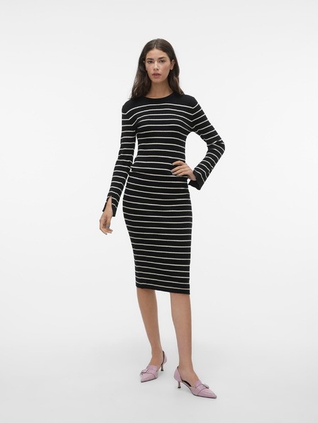 Vero Moda Schwarzer Damenpullover gestreiftes Kleid VERO MODA Gold