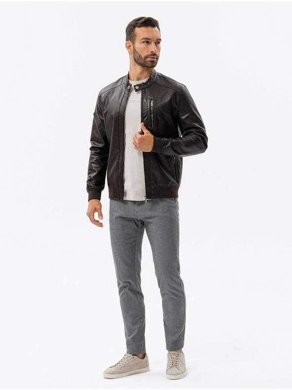 Ombre Clothing Dunkelbraune Herren-Lederjacke Ombre Clothing