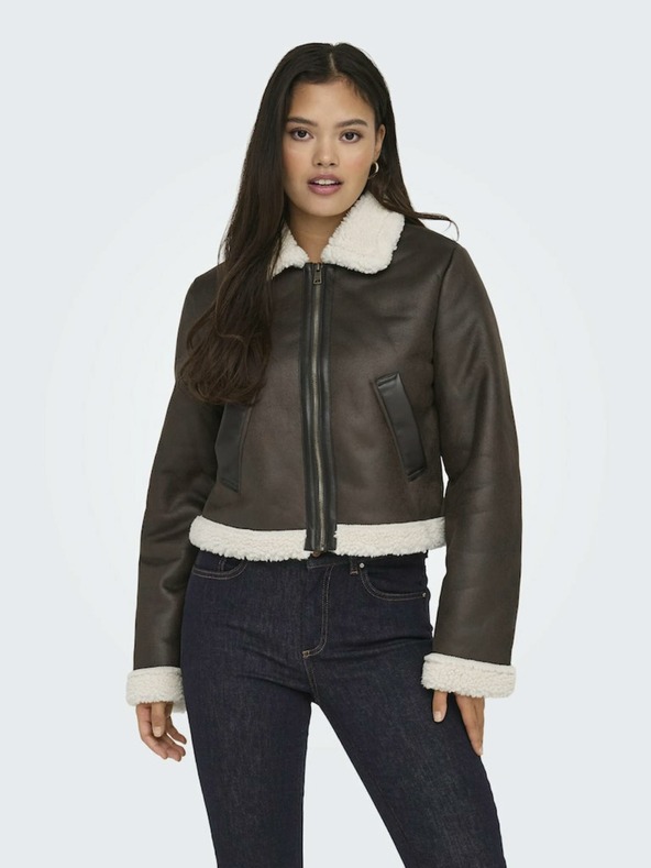 ONLY Dunkelbraune Damen-Kunstfelljacke ONLY Betty