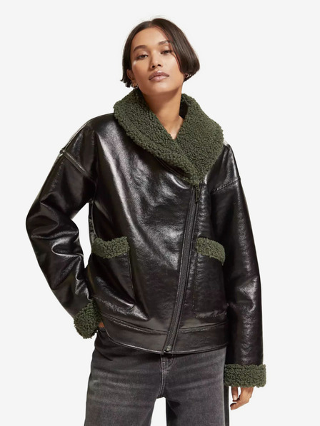 Scotch & Soda Schwarze Damen-Winterjacke mit Kunstpelz Scotch & Soda