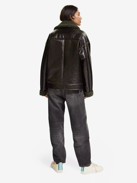 Scotch & Soda Schwarze Damen-Winterjacke mit Kunstpelz Scotch & Soda