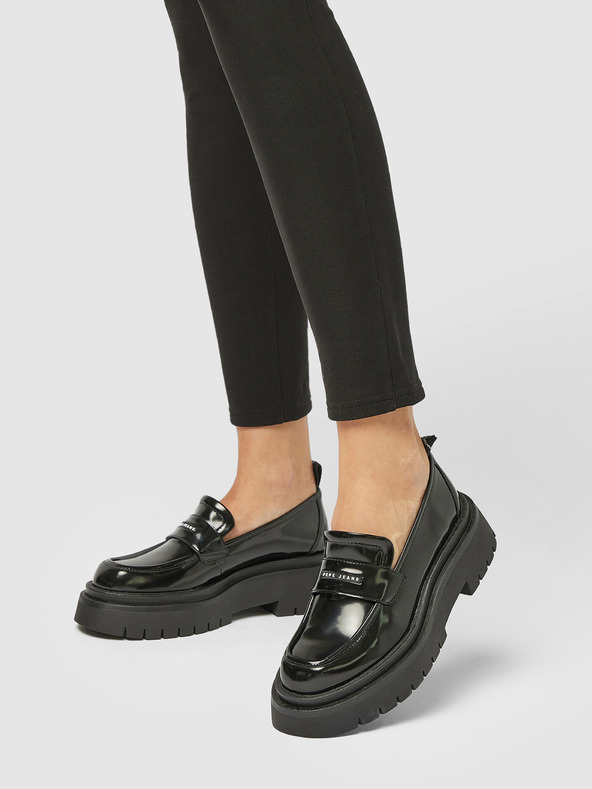 Pepe Jeans Schwarze glänzende Damen-Slipper Pepe Jeans Queen Oxford