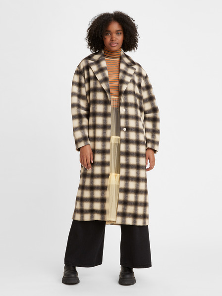 Levi's® Schwarz-beigefarbener Levi's® Agnes Damenmantel aus Wollmischung mit Karomuster