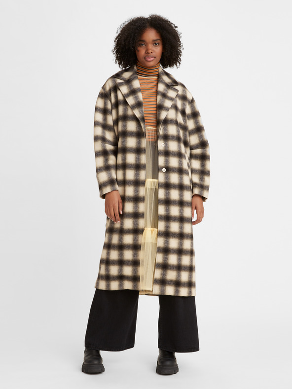 Levi's® Schwarz-beigefarbener Levi's® Agnes Damenmantel aus Wollmischung mit Karomuster