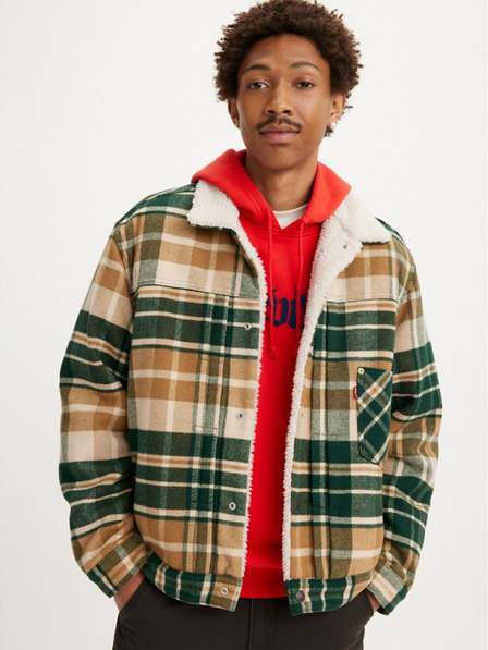 Levi's® Grüne und braune Herren Levi's® Type 1 Sherpa Trucker Wollmischung karierte Jacke
