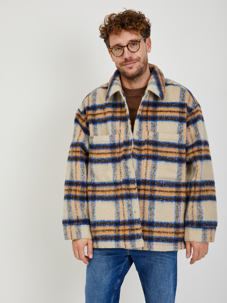 Levi's® Beigefarbene Herren Levi's® Portola Karo-Hemdjacke mit Wollmischung