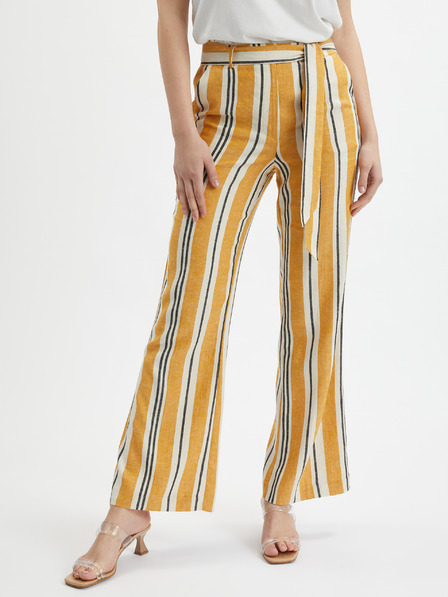 Orsay Orangefarbene gestreifte Damen-Leinenhose ORSAY