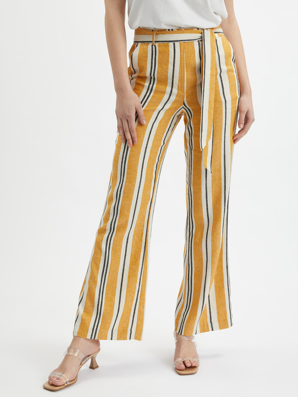 Orsay Orangefarbene gestreifte Damen-Leinenhose ORSAY