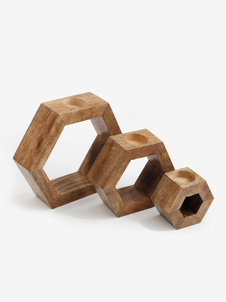 SIFCON SIFCON Sechseck Teelichthalter aus Holz, dreiteilig