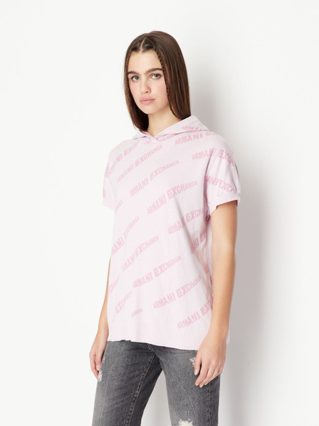 Armani Exchange Hellrosa Gemustertes Kurzarm-Sweatshirt für Damen Armani Exchange