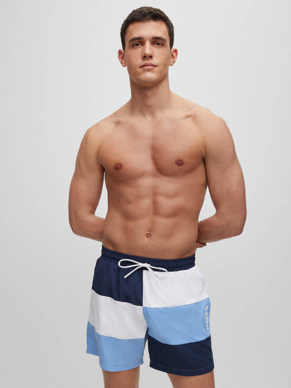 BOSS Weiß und dunkelblau gestreifte Herren-Badehose Hugo Boss