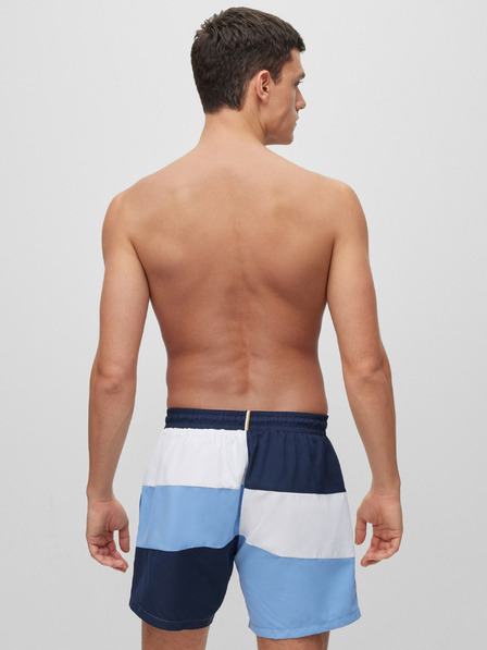BOSS Weiß und dunkelblau gestreifte Herren-Badehose Hugo Boss