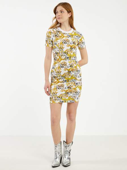 Versace Jeans Couture Gelb-weiß gemustertes Damen Etuikleid von Versace Jeans Couture