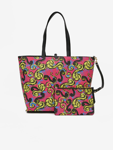 Versace Jeans Couture Schwarzer und rosa gemusterter Damen-Wendeshopper Versace Jeans Couture