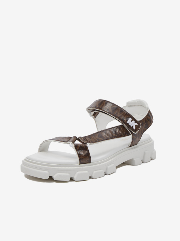 Michael Kors Weiße und braune Michael Kors Ridley gemusterte Sandalen für Damen