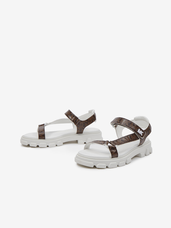 Michael Kors Weiße und braune Michael Kors Ridley gemusterte Sandalen für Damen
