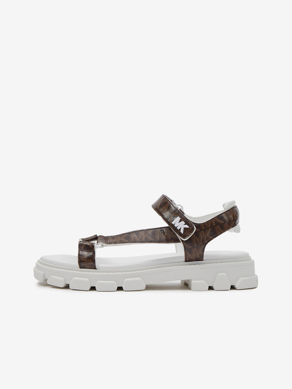 Michael Kors Weiße und braune Michael Kors Ridley gemusterte Sandalen für Damen