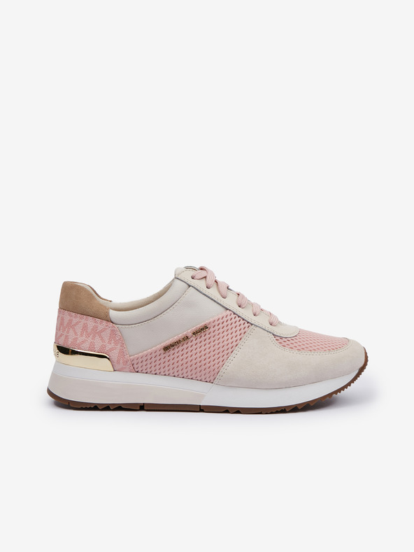 Michael Kors Cremefarbene und rosafarbene Damen-Sneakers mit Details aus Wildleder Michael Kors Allie Trainer