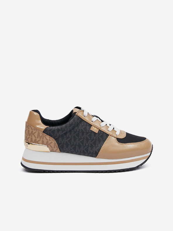 Michael Kors Schwarze und braune Michael Kors Monique Plateau-Sneakers für Damen
