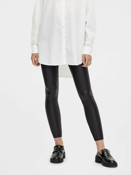 Pieces Schwarze Glanzleder-Leggings Pieces Shiny