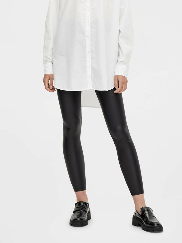 Pieces Schwarze Glanzleder-Leggings Pieces Shiny
