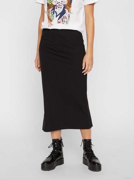 Pieces Schwarzer gerippter Midirock mit Schlitz Pieces Kylie