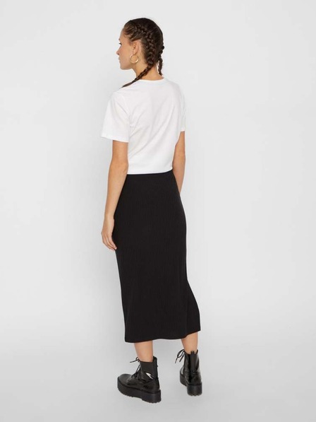 Pieces Schwarzer gerippter Midirock mit Schlitz Pieces Kylie