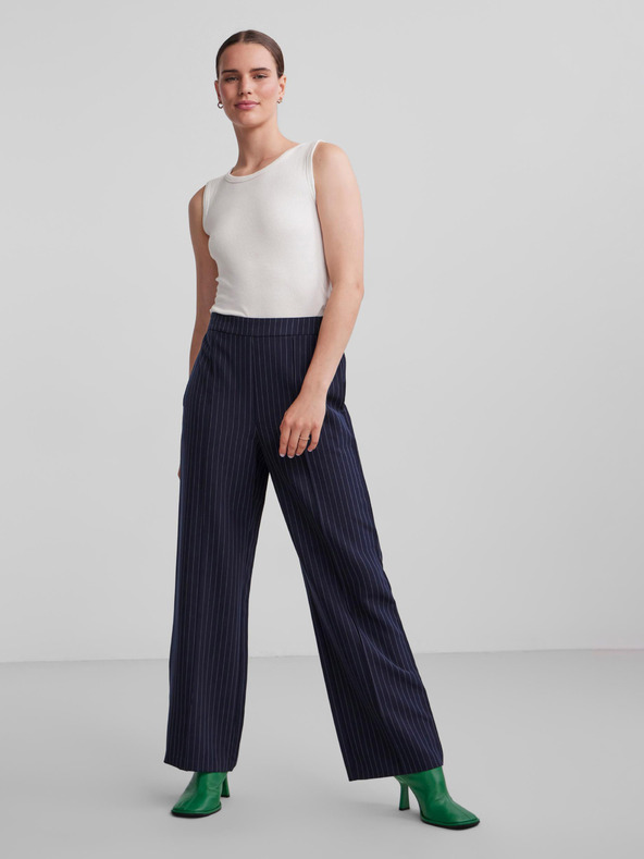 Pieces Dunkelblaue gestreifte Damenhose mit weitem Bein Pieces Bossy