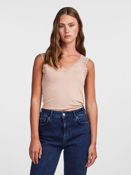 Pieces Beigefarbenes Damen-Tank-Top mit Spitze Pieces Barbera