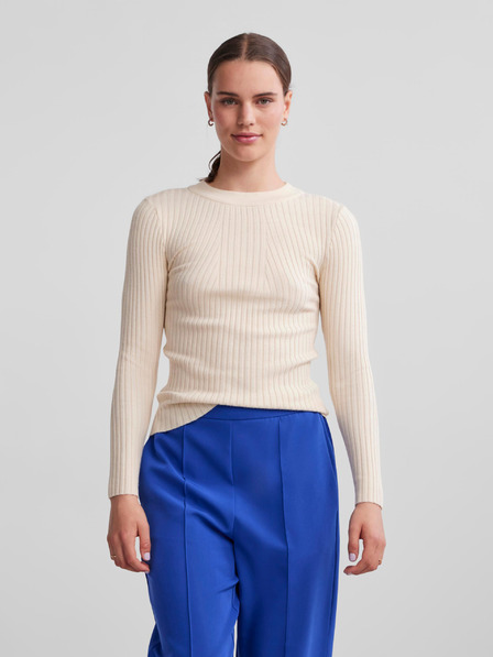 Pieces Cremefarbener Damen-Rippenpullover Pieces Crista