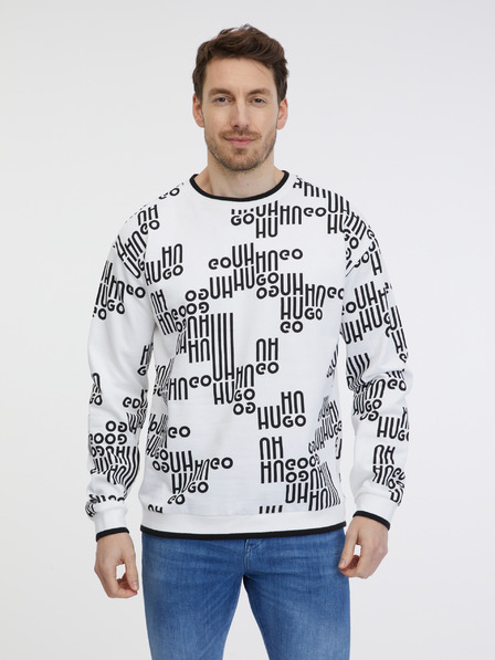 HUGO Weißes gemustertes Herren-Sweatshirt HUGO