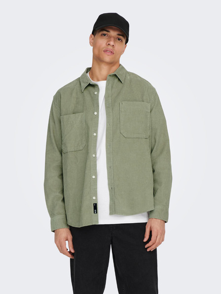 ONLY & SONS Grünes Herren-Cord-Oberhemd ONLY & SONS Alp