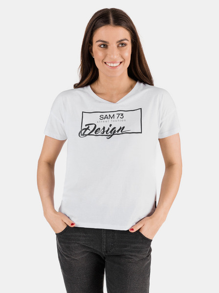 Sam 73 Weißes bedrucktes Damen-T-Shirt SAM 73