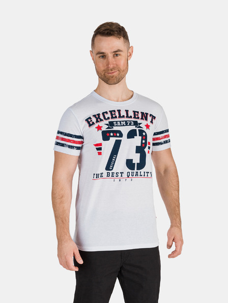 Sam 73 Weißes bedrucktes Herren-T-Shirt SAM 73