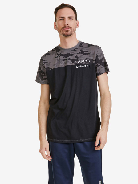 Sam 73 Schwarz-grau gemustertes Herren-T-Shirt SAM 73 Jeff