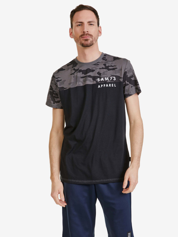 Sam 73 Schwarz-grau gemustertes Herren-T-Shirt SAM 73 Jeff