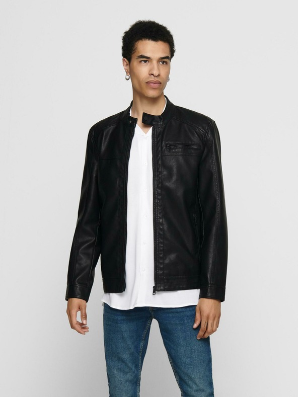 ONLY & SONS Schwarze Herren Lederjacke ONLY & SONS Sal