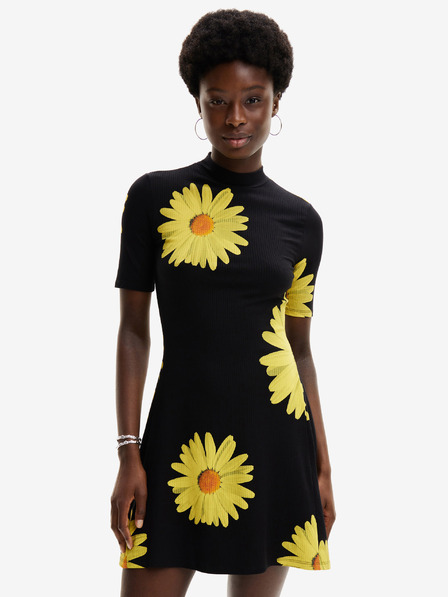 Desigual Desigual Margaritas gelb-schwarzes geblümtes Damenkleid