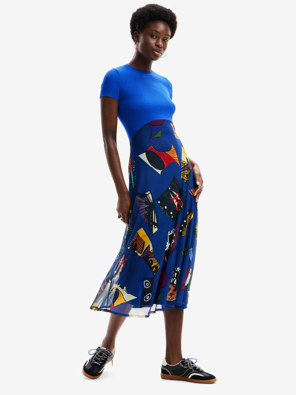 Desigual Blaues gemustertes Midikleid für Damen Desigual Lin Lacroix
